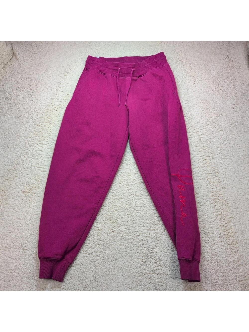 Puma Sweatpants Women’s Medium Pink Joggers Logo Athletic Embroidered Leg Logo